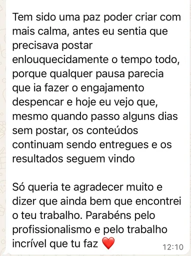 depoimento de cliente sobre criar conteúdo com mais calma